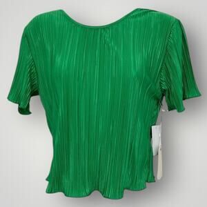 Good American Size 00/0 Plisse Tee Crinkle Pullover Blouse Top Green Lettuce Hem
